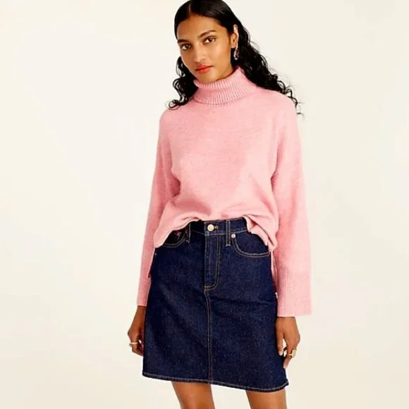 J. Crew Pink Merino Wool Alpaca Knit Turtleneck Sweater in Supersoft Yarn M